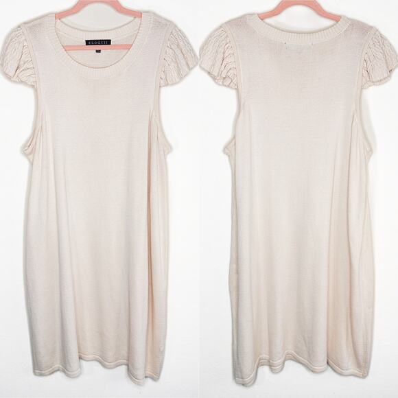 Eloquii Flutter Cap Sleeve Sheer Ivory Cream Knit Sweater Mini Dress 22 or 24 - Picture 2 of 14